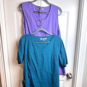 Pair of Ladies FLAX Linen Sleeveless Short Sleeve Tunics/Tops Size Medium